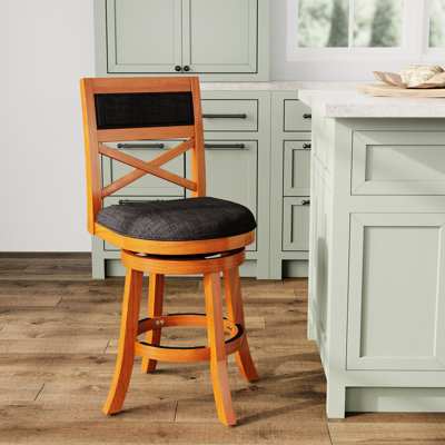 Tabouret de comptoir pivotant 24 po, siège en tissu gris anthracite naturel, tabouret naturel à 360 degrés avec siège