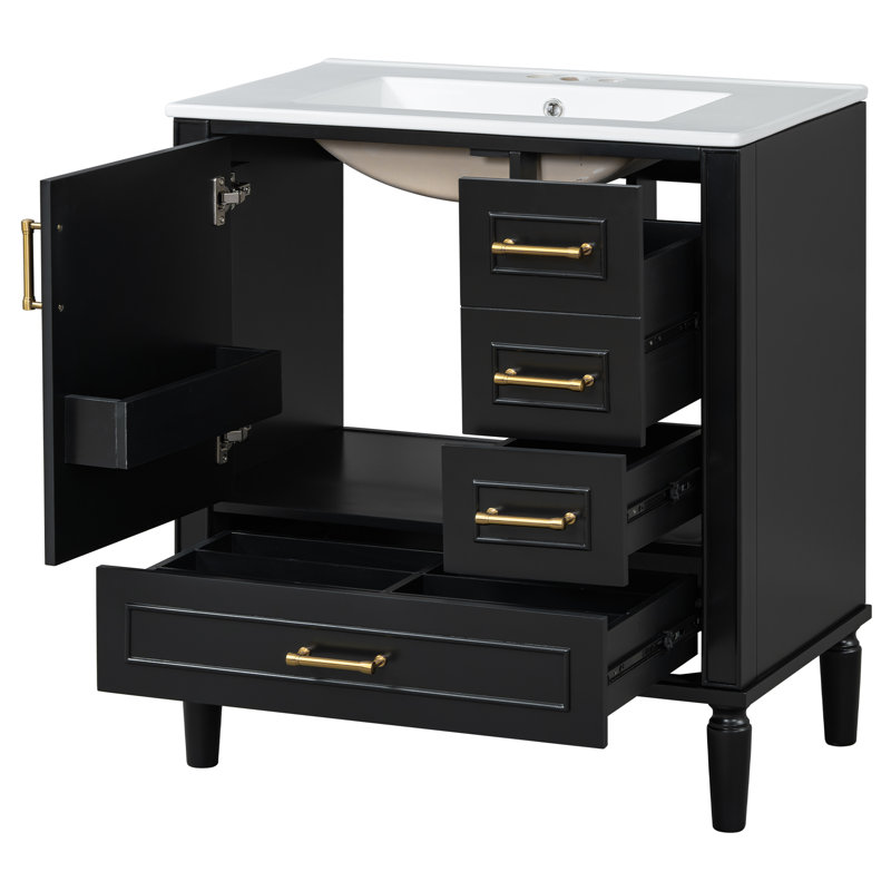 Catina 30" Bathroom Vanity Cabinet with Ceramic Sink & Multi-Drawer Storage, Black