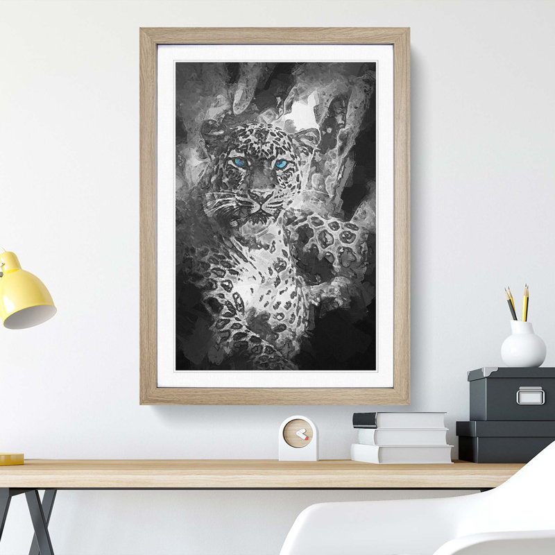 Bright Eyed Leopard in Abstract - Picture Frame Painting Print, 36cm H x 27cm W x 2cm D, Oak Framed