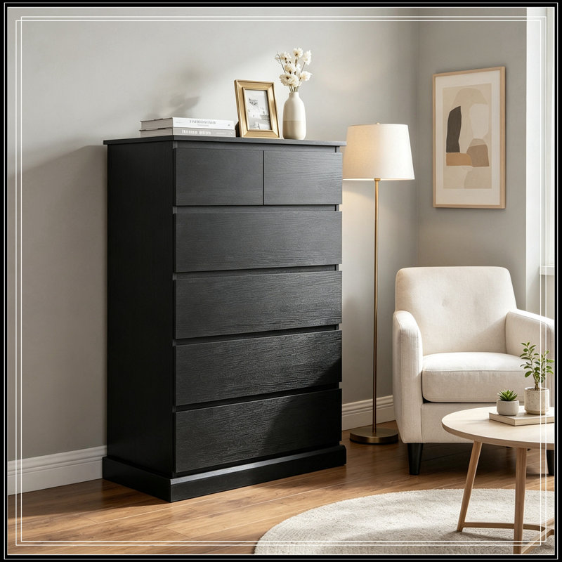 Commode décorative avec 6 tiroirs, Noir