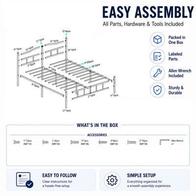Metal Bed Frame With Headboard King Sized