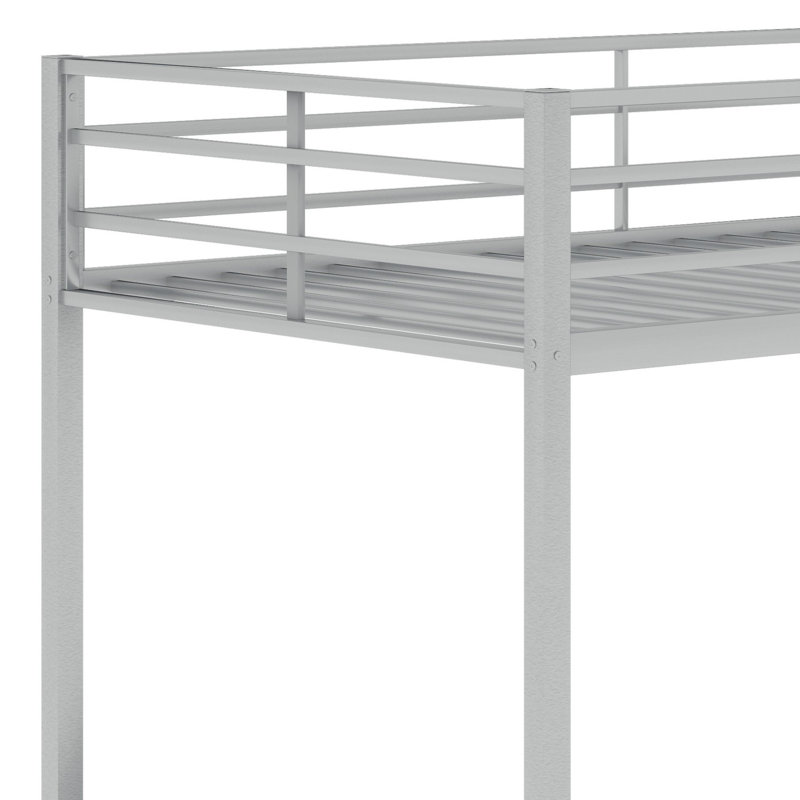 Metal Low Bunk Bed With Ladder, Silver