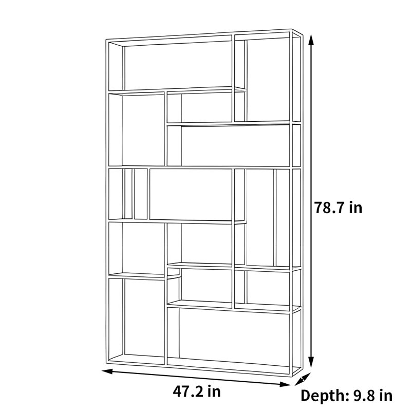 Minimalist and beautiful bookcase, (8 Shelves) 78.7"H x 47.2"W x 9.8"D, Black