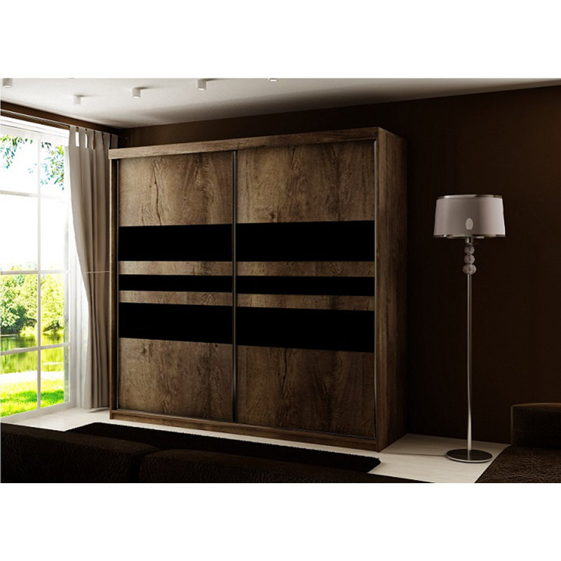 Malahn 2 Door Wardrobe, Walnut/Black