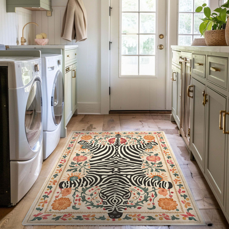 Tapis moderne à imprimé animalier multicolore Zebra’S Haven, Rectangle 3 pi 3 po x 5 pi