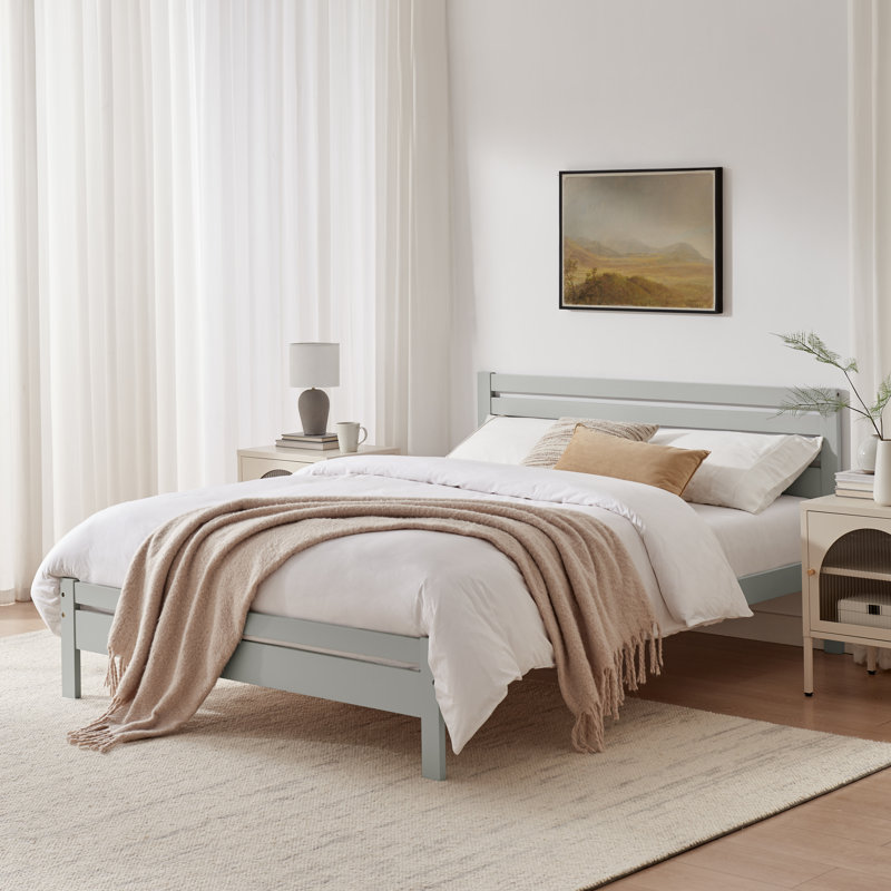 Aichele Solid Wood Bed, Light Grey, Kingsize (5')