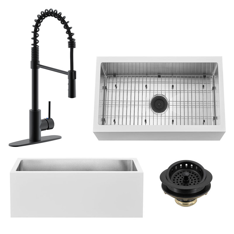30'' L Single Bowl Kitchen Sink, Matte Black