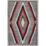 Exciting Tribal Geometric Diamond Design Antique Gray Native American Navajo Flatweave Rug