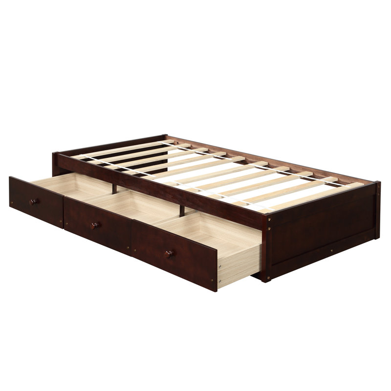 Ilah Twin Bed Platform Storage Bed Frame with 3 Drawers, Cherry