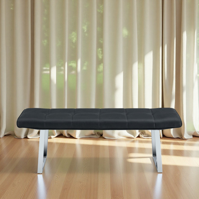 Banc de salle à manger pour 2-3 personnes, banc rembourré en cuir de qualité supérieure, coussin en éponge à haute résilience, poutre en métal renforcée au centre du coussin, pieds électroplaqués arqués