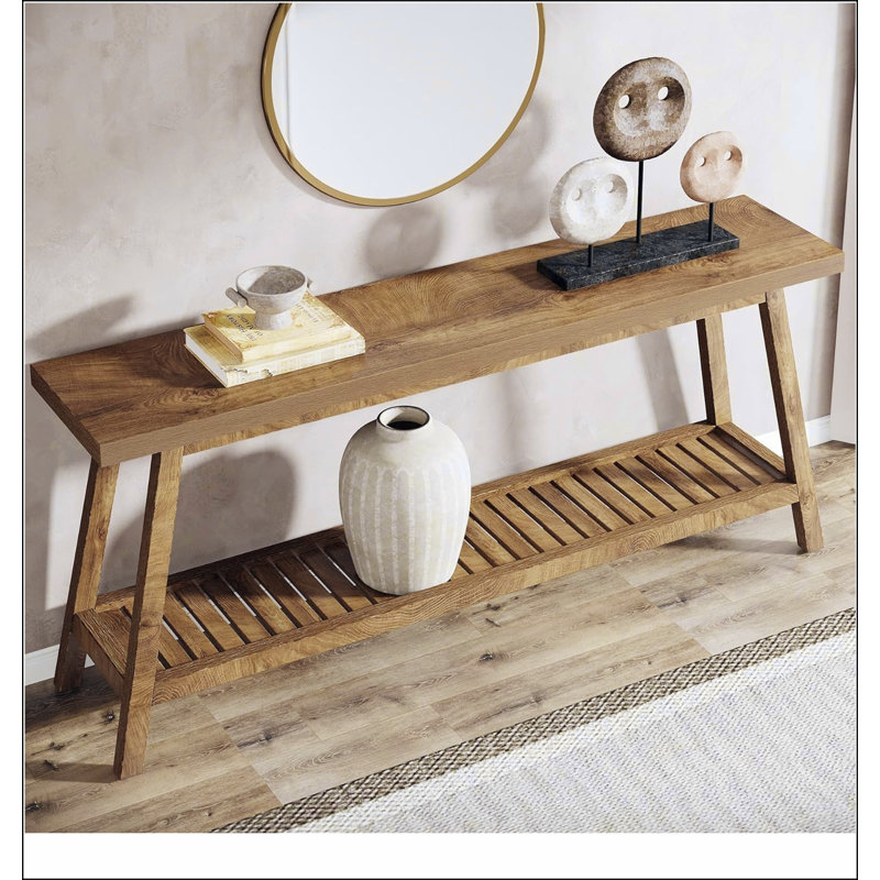 70.9” Extra Long Farmhouse Console Table, Solid Wood Entryway Table with 2-Tier Open Storage, Rustic Narrow Sofa Table Behind Couch for Hallway, Living Room