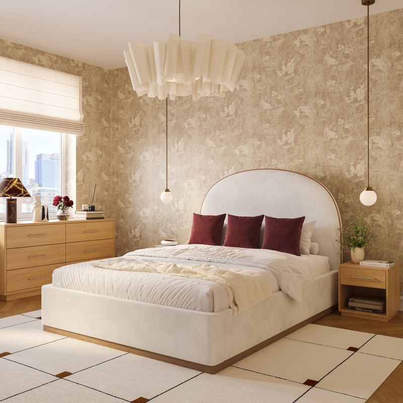 Loya Velvet Queen Bed, King, Cream