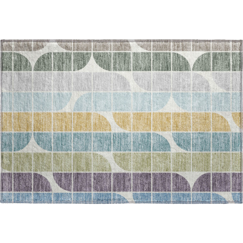 Premium Machine Washable Mayfield AMF2418 Geometric Rug, Seafoam, 1'8" x 2'6"