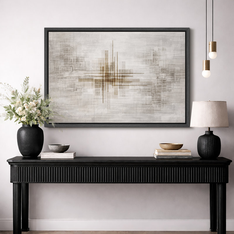 Abstrait géométrique neutre, art contemporain, impression sur toile encadrée, impression sur toile, Cadre noir