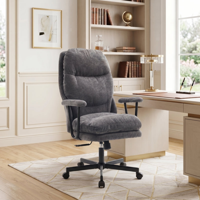 Chaise de bureau ergonomique en suède, dossier réglable, pour bureau à domicile, Gris