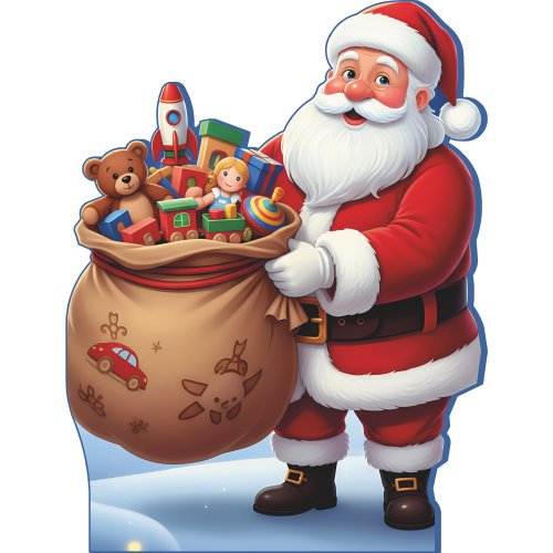 SP13582 Père Noël sac de jouets cadeaux présente une découpe en carton debout