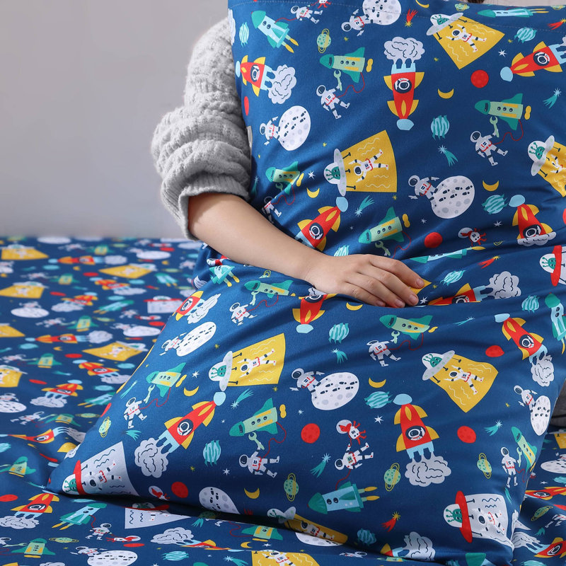 Blue Space Print Kids Twin Microfiber Sheet Set