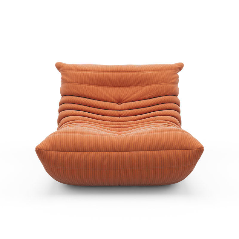 Fauteuil à billes sans accoudoirs et chauffeuse en velours côtelé Mid Century, Velours côtelé orange