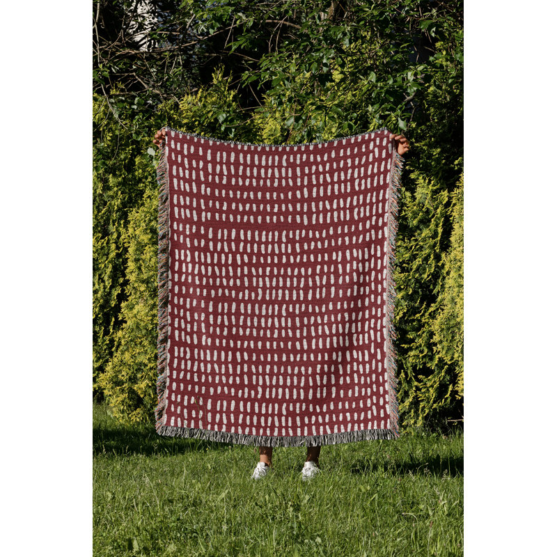 Jeté en coton à imprimé abstrait Kola, 50 x 70, Rouge