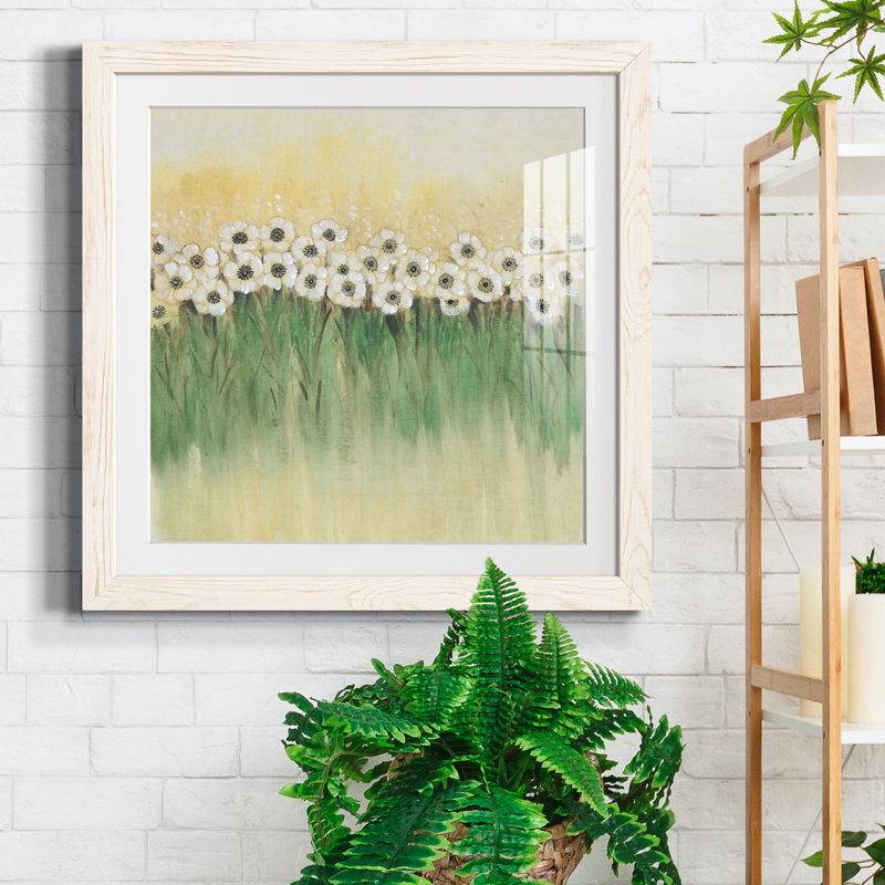 Rangée de fleurs I - reproduction encadrée de qualité supérieure - prête à être accrochée, Cadre blanc
