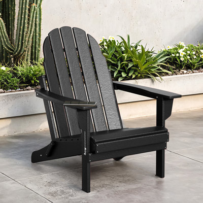 Outdoor Hdpe Folding Adirondack Chair, All-weather Resistant, Black