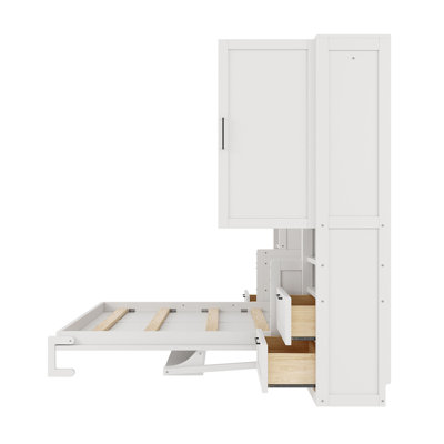 Queen Size Murphy Wall Bed with Closet Drawers  Shelves  SpaceSaving Folding Wall BedGray