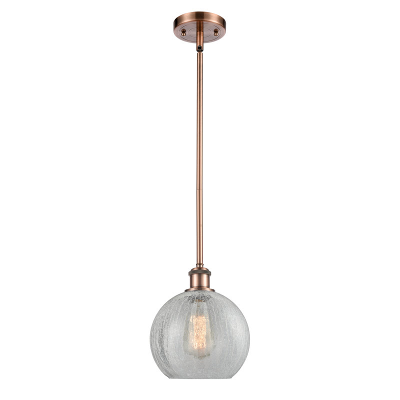 Luminaire suspendu en forme de globe à 1 lumière Anchondo, Transparent craquelé, Cuivre antique