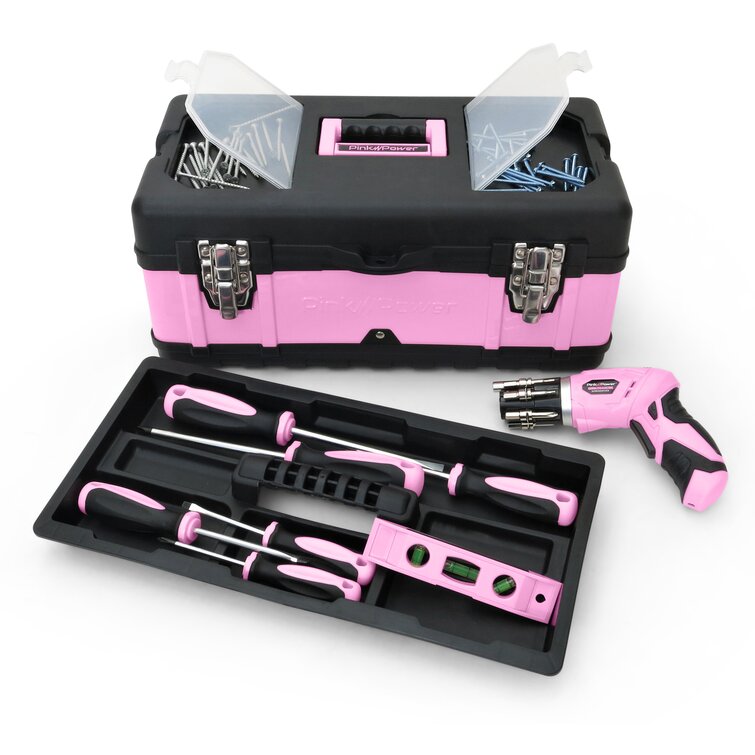 Pink Power 18 Portable Aluminum Tool Box for Tool or Craft Storage- L