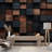 Modern 3D Wood Cube Wall Mural Geometric Dark Brown Black Panel Design-1271188671