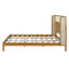 Base de lit plateforme en bois d'hévéa, base de lit très grand avec tête de lit incluse, lit de style Mid-Century de couleur naturelle-903436735