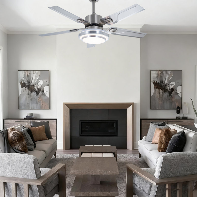 5 ventilateurs de plafond tricolores réversibles en acier inoxydable avec lumière et télécommande