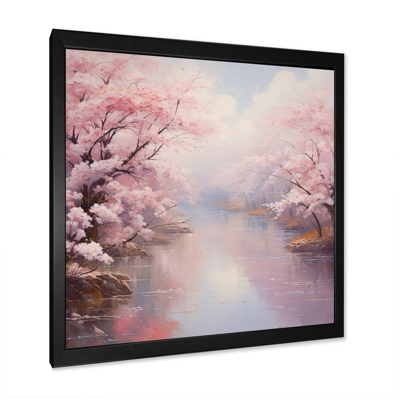 Pink Cherry Blossom Romantic Impression IV - Cherry Blossom Canvas Wall Art, Cadre simple noir, H 24 po x l 24 po x P 1 po