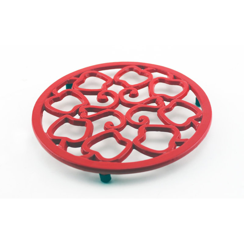 Red Cast Iron Apple Design Round Trivet