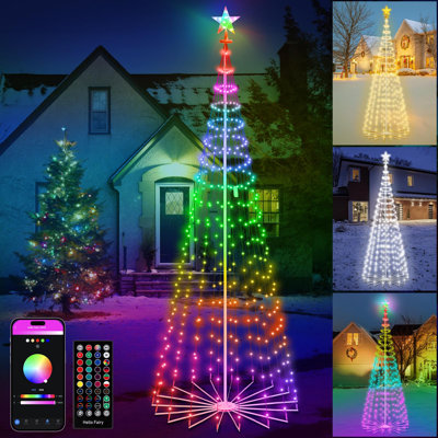 Smart Cone lumières de sapin de Noël 9 pi 460 Leds, 16 millions de couleurs avec motifs et affichage de texte, application et télécommande, synchro de musique et minuterie, imperméable pour les décorations de Noël intérieures et extérieures (9 pi)