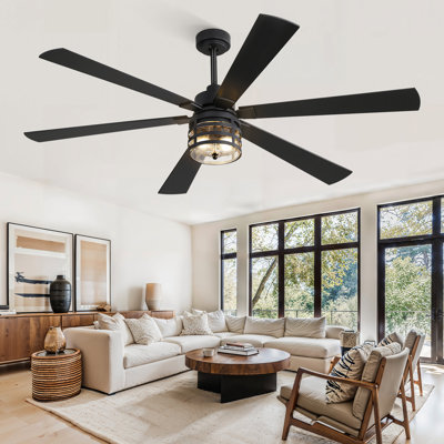  Cissline 65" Black Farmhouse Ceiling Fan with Light Kit and Remote Control for Bedroom/ Living Room/ Study Room