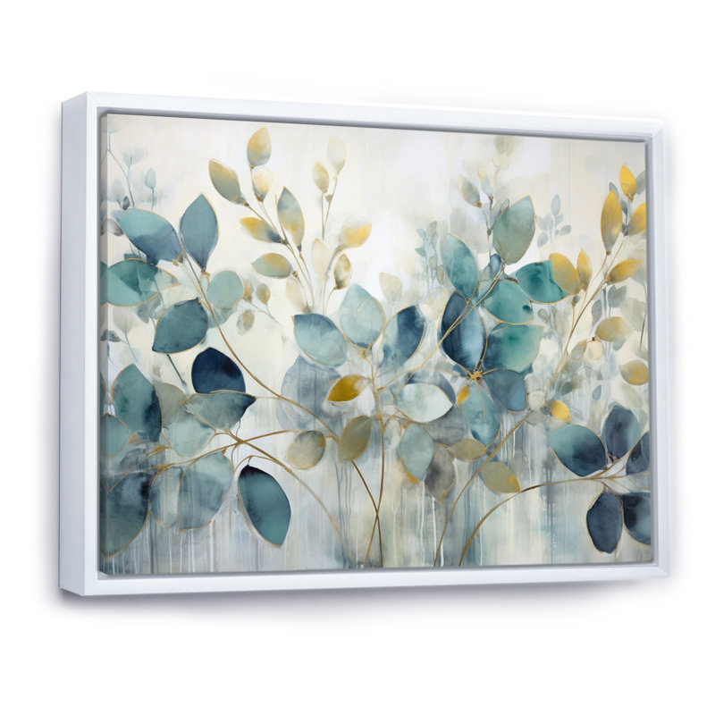 «Blue Botanical Rhythms II - Abstract Botanicals», art mural sur toile, Reproduction avec cadre flottant, H 30 po x l 40 po