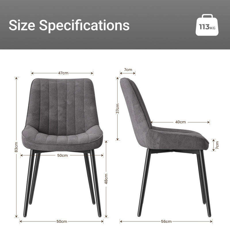 47.5cm H Upholstered Metal Upholstered Back Side Chair, Grey