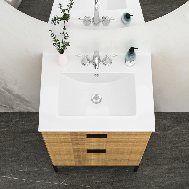 Plateau de meuble-lavabo en céramique blanc 24 po x 18 po - Teinture, trop-plein, 3 trous de robinet, espace généreux, Triple