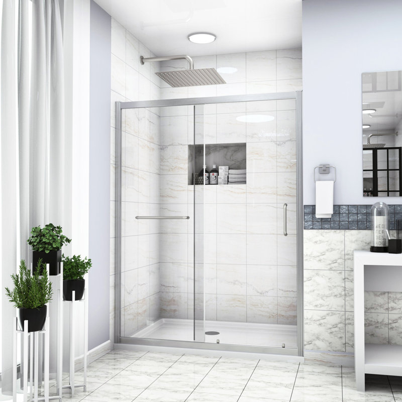 Single Sliding Bypass Shower Enclosure, 60" X 72", Brushed Nickel - First-class Tempered Glass, Bathroom Enhancement Piece W 72" H Door Streamlined Design, Renovation