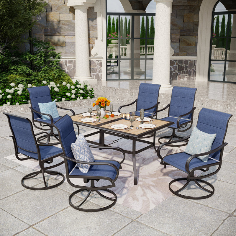 Ensemble repas d'extérieur pour 6 personnes Leonard avec chaises pivotantes et table aspect bois