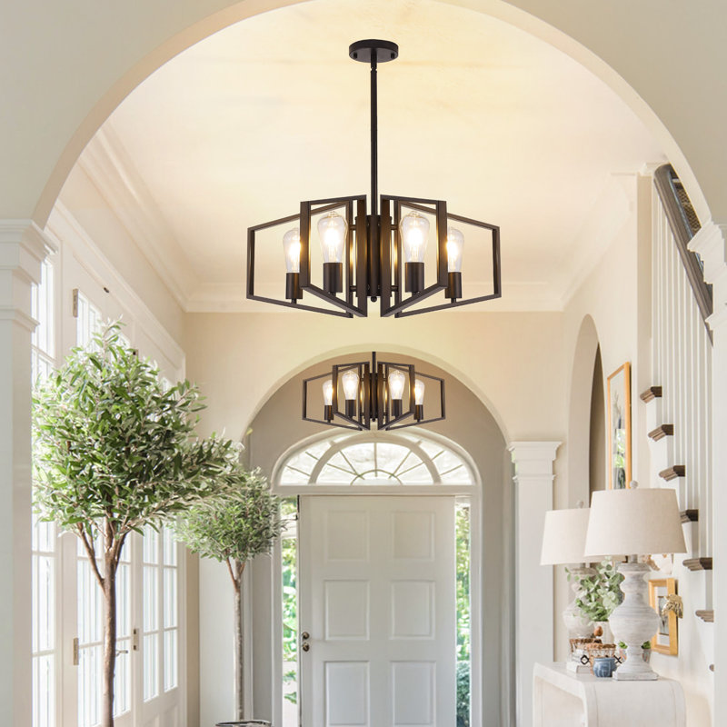 4 - Light Dimmable Geometric Chandelier, Matte Black