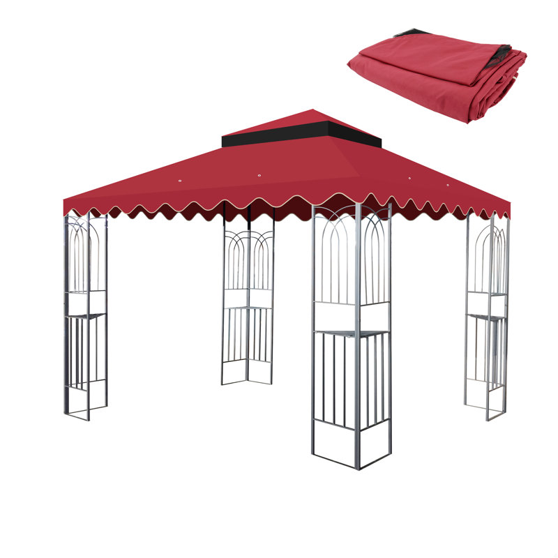 10X10 Ft Outdoor Patio Gazebo Replacement Canopy,Double Tiered Gazebo Tent Roof Top Cover Only Wavy Border(Frame Not Include)