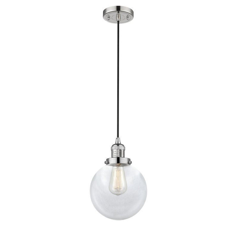 Luminaire suspendu sphère 1 lumière Clementina, Transparent, Nickel poli, Ampoule DEL rétro de 3,5 watts