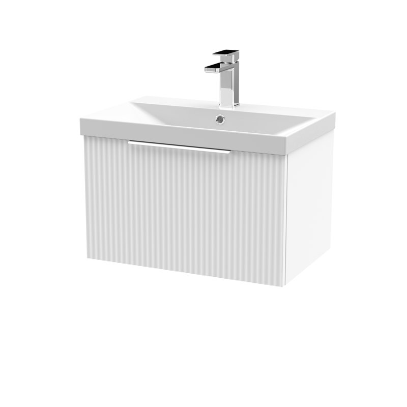 Fluted 610mm Single Bathroom Vanity with Drop In Vitreous China Basin, Satin White