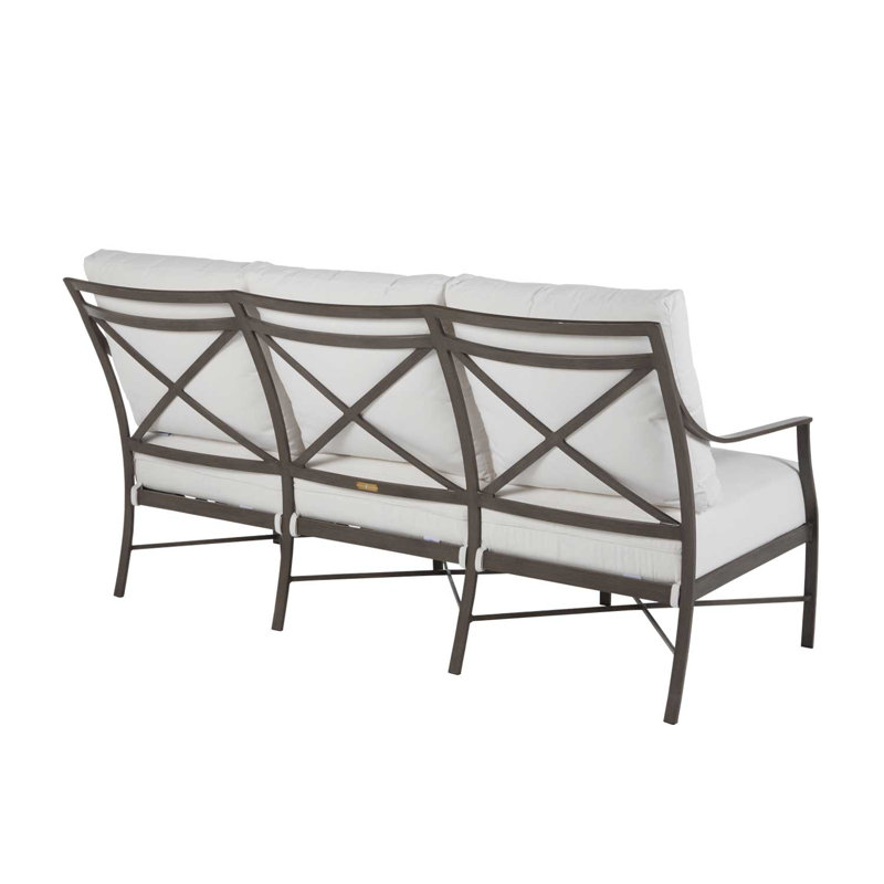 Monaco 74.5" Wide Outdoor Patio Sofa with Cushions, Natural White, Slate Gray, No Welt