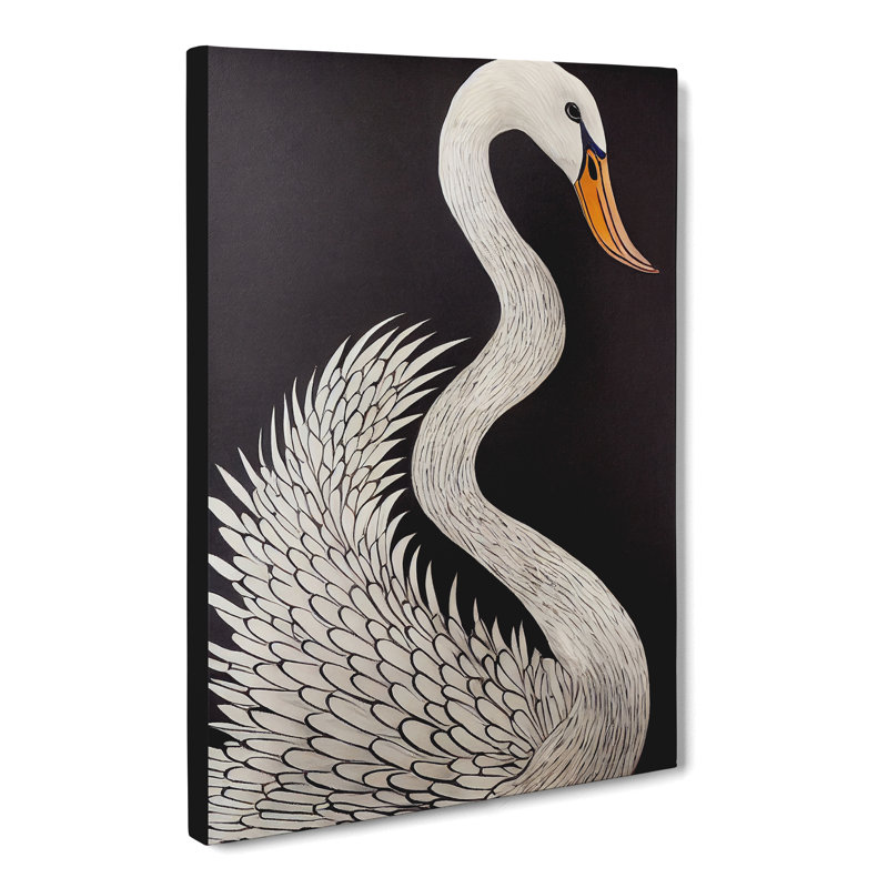 CAN-V0523-2473X Swan Sgraffito - Wrapped Canvas Print, 50cm H x 35cm W x 3cm D