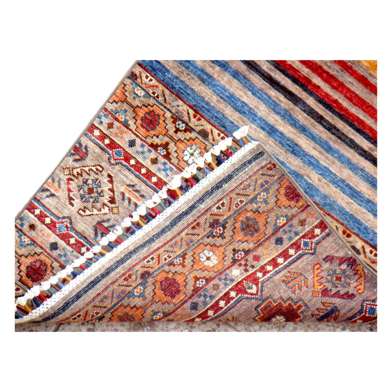 Chemin de table bleu, rouge et brun noué à la main de haute qualité