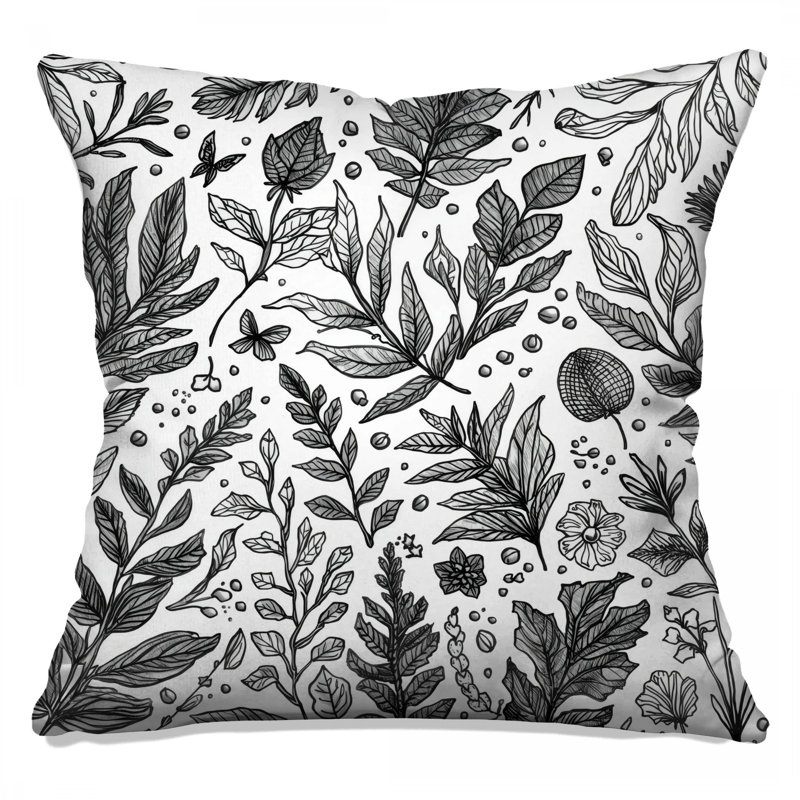 Coussins décoratifs noirs Botanical Illustration, 14 X 14 pouces