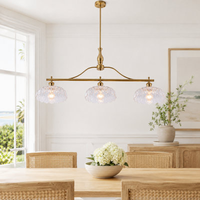 Luminaire suspendu en laiton doré à 3 lumières à intensité variable pour lustre en verre de salle à manger