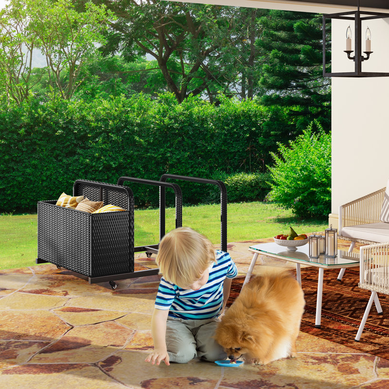 YITA Poolside Wicker Deck Box, Black